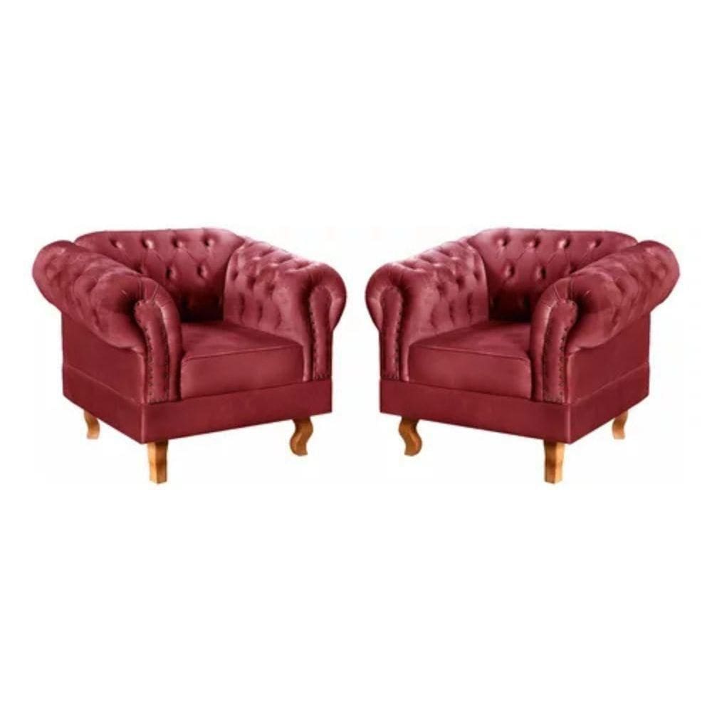 Kit 2 Poltronas Chesterfield Dom Pedro Vintage Retrô Capitonê Suede Bordô