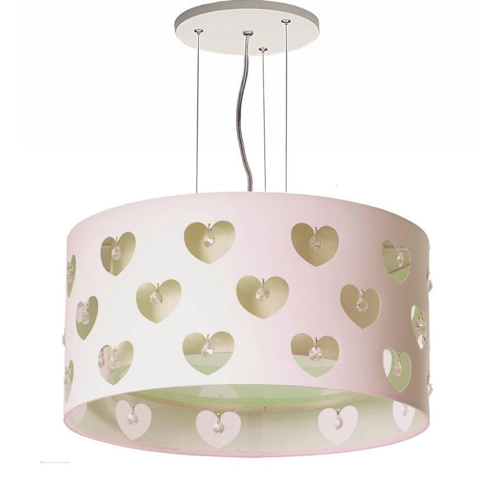 Lustre Infantil Pendente Corações Com Cristais Crú 30X16