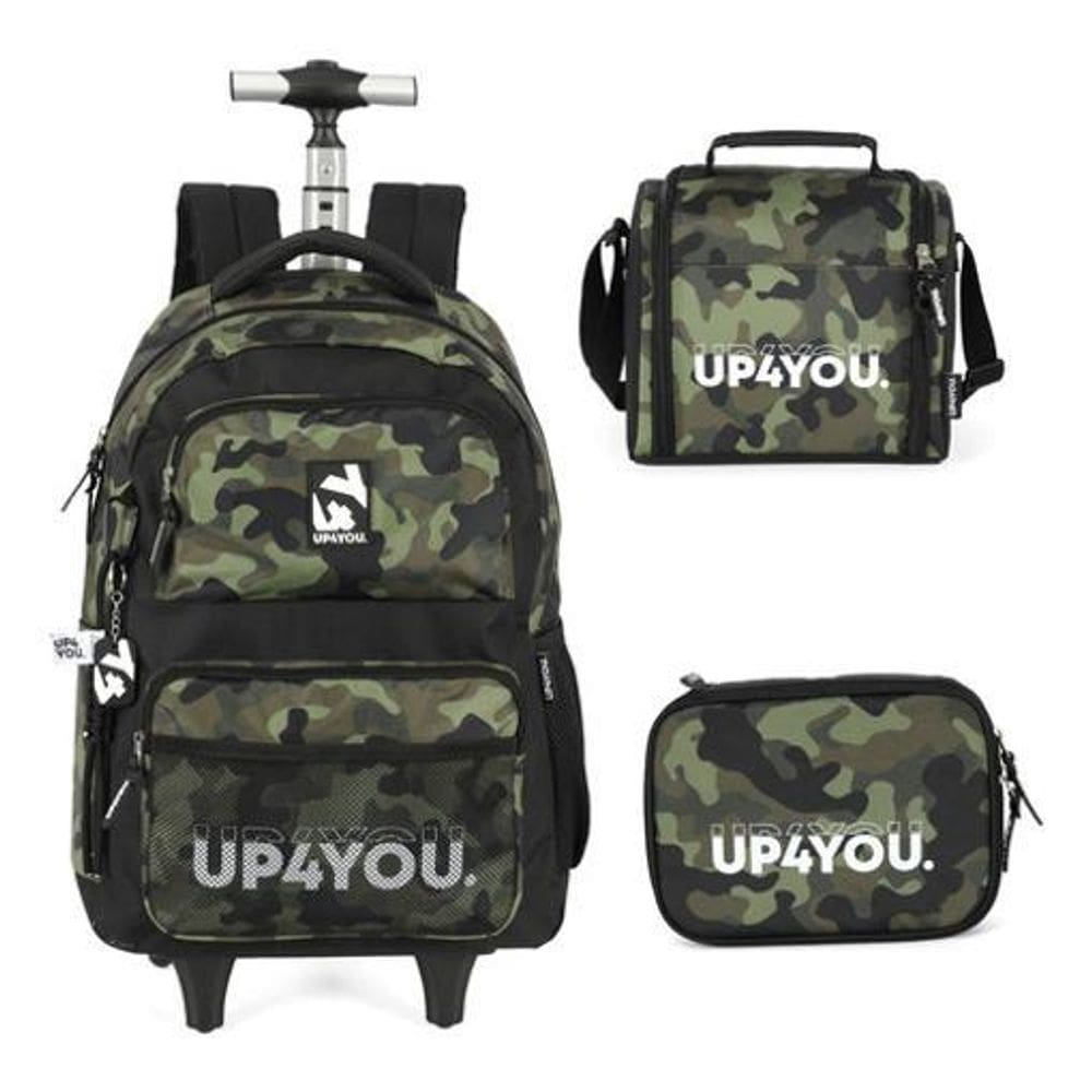 Kit Mochila De Rodinhas Camuflada Militar Up4You