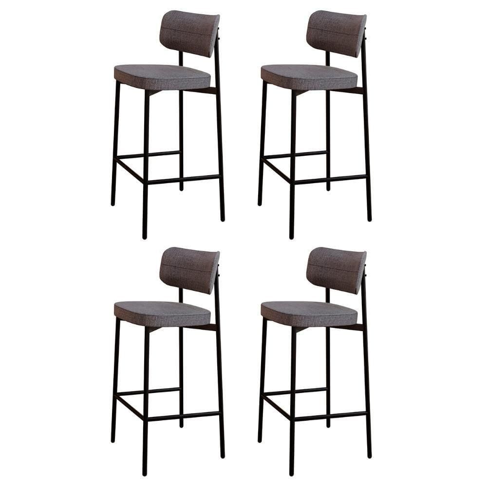 Banqueta Alta Bar Estofada Kit 4 Ella M25 Linho Cinza - Mpozenato