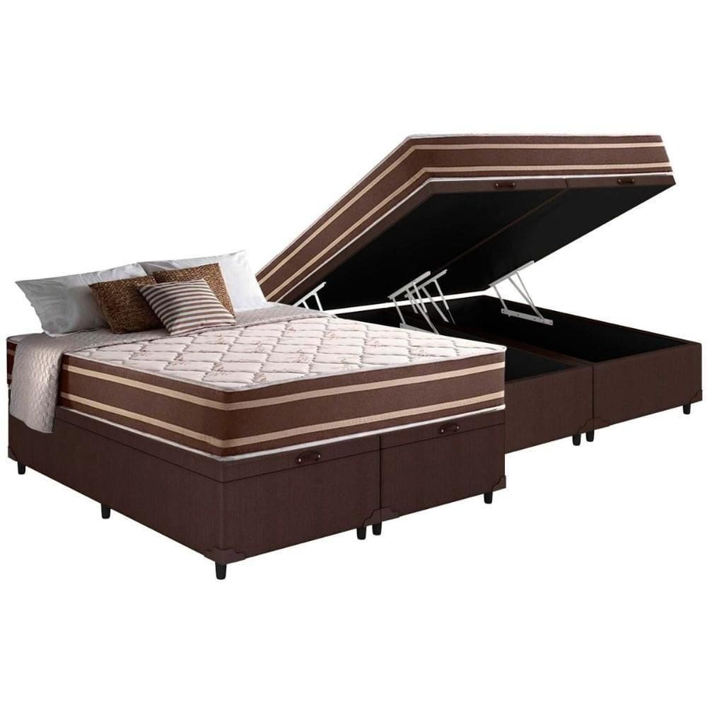 Cama Box Baú King: Colchão Molas Anjos Superlastic Duo Sono + Base Crc Courano Brown(193x203)