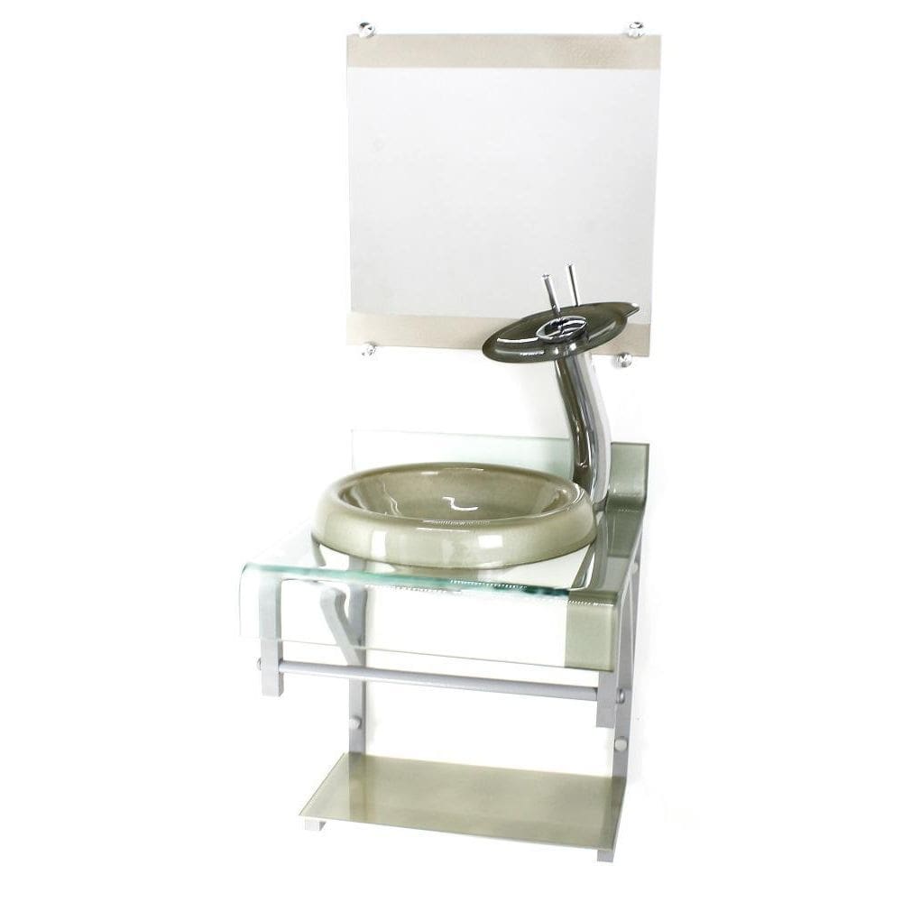Gabinete Vidro 40Cm Banheiro Curvado Duplo Pc Cuba Chapéu