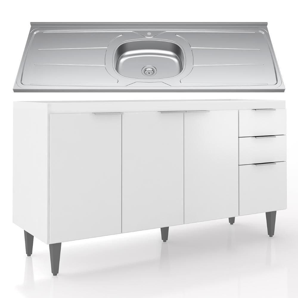 Balcão De Cozinha Com Pia Inox 150cm Pérola Z34 Branco - Mpozenato