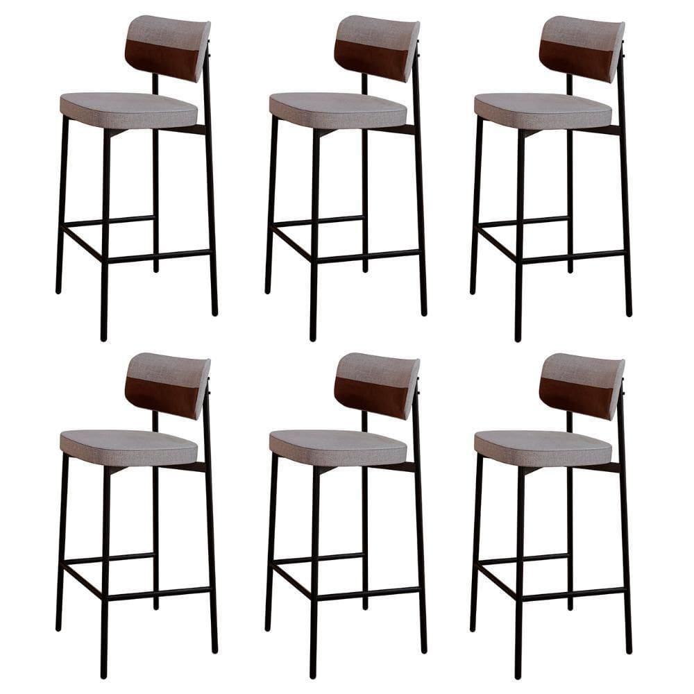 Banqueta Alta Bar Estofada Kit 6 Ella M25 Linho Cinza Cl-marrom - Mpozenato
