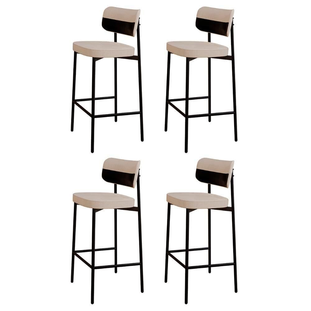 Banqueta Alta Bar Estofada Kit 4 Ella M25 Linho Areia-preto - Mpozenato