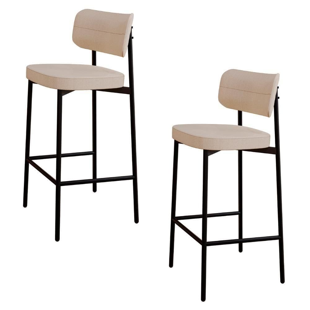 Banqueta Alta Bar Estofada Kit 2 Ella M25 Linho Areia - Mpozenato