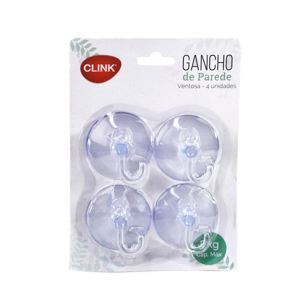 Gancho de Plástico 4 Pçs 5cm Ventosa Transparente - Tudo em Caixa