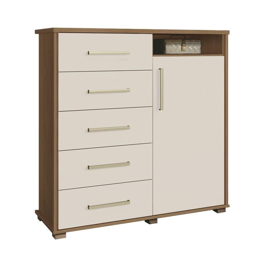 Cômoda 5 Gavetas 1 Porta Siena F08 Freijó-off White - Mpozenato