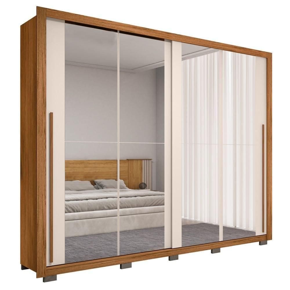 Guarda Roupa Casal 2 Portas De Correr E 8 Espelhos Praticus Freijó/off White - Caemmun