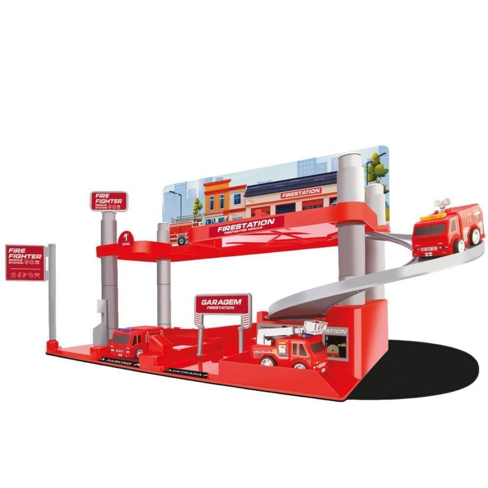 Estação De Bombeiros Com 4 Caminhões E Acessórios