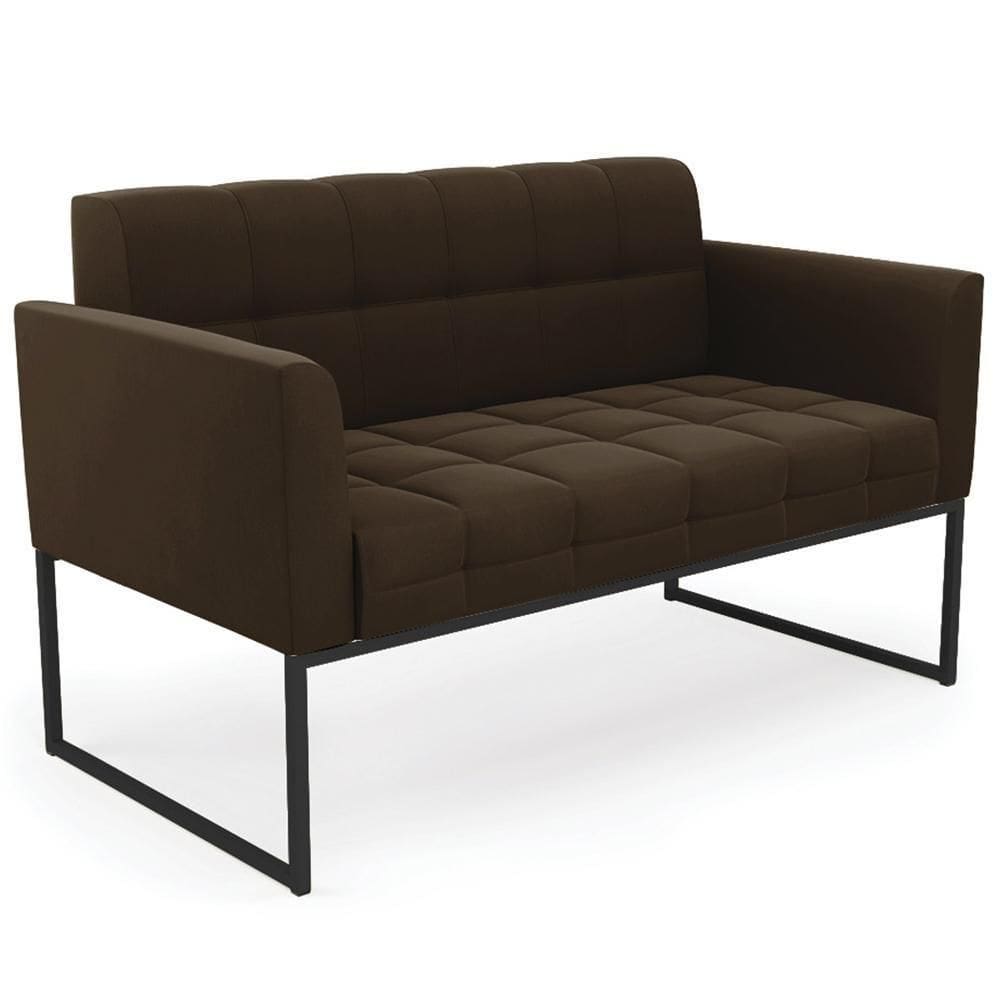 Sofá Namoradeira Base Industrial Preto Ana Suede Marrom - Ibiza