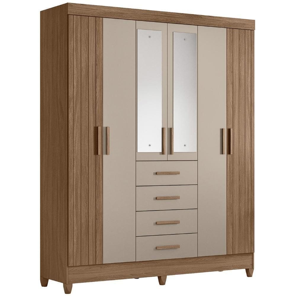 Guarda Roupa Casal 165cm Com Espelho Khani Carvalho/fendi Z17 - Mpozenato