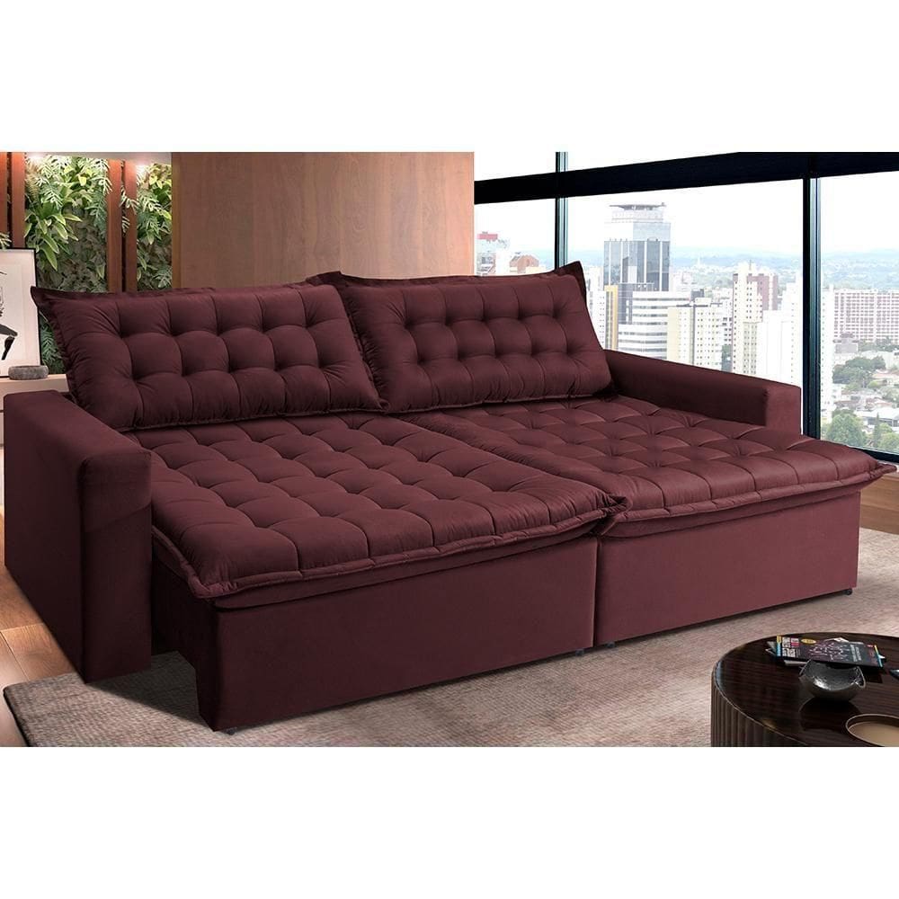 Sofá Retrátil Reclinável E Cama 2,95m Cama Inbox Flex Suede Velusoft Vinho
