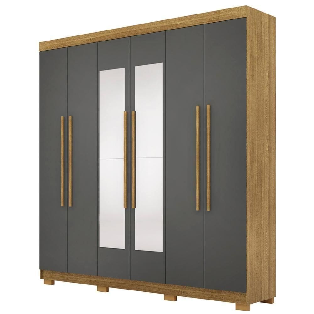 Guarda Roupa Casal 218cm Com Espelho Elegance Nature/alasca - Vila Rica