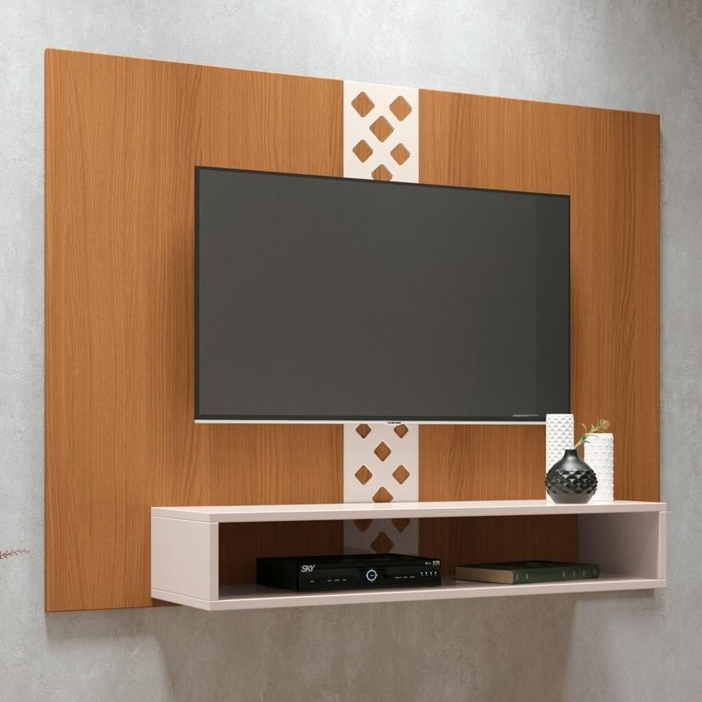 Painel 47 Pol 120cm Suspenso Com Nicho Form Off/cinamomo - Hb Móveis