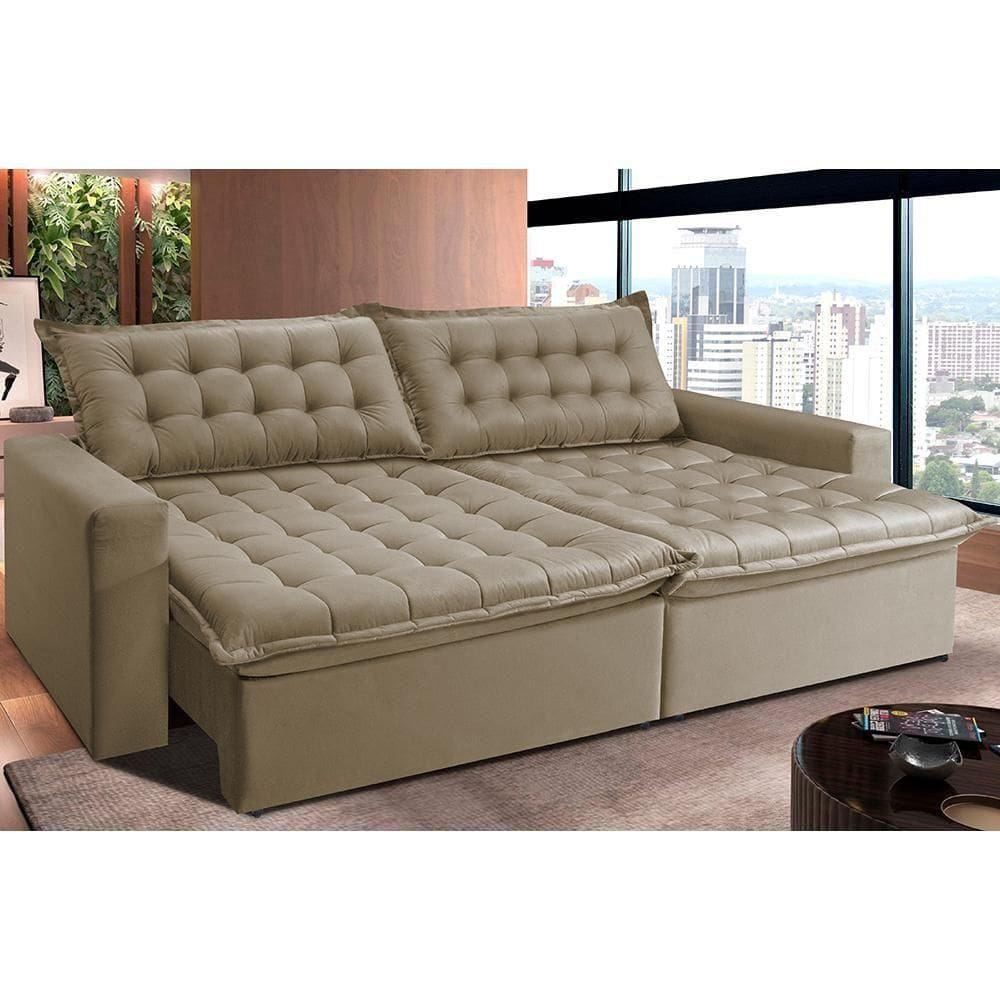 Sofá Retrátil Reclinável E Cama 2,95m Cama Inbox Flex Suede Velusoft Bege