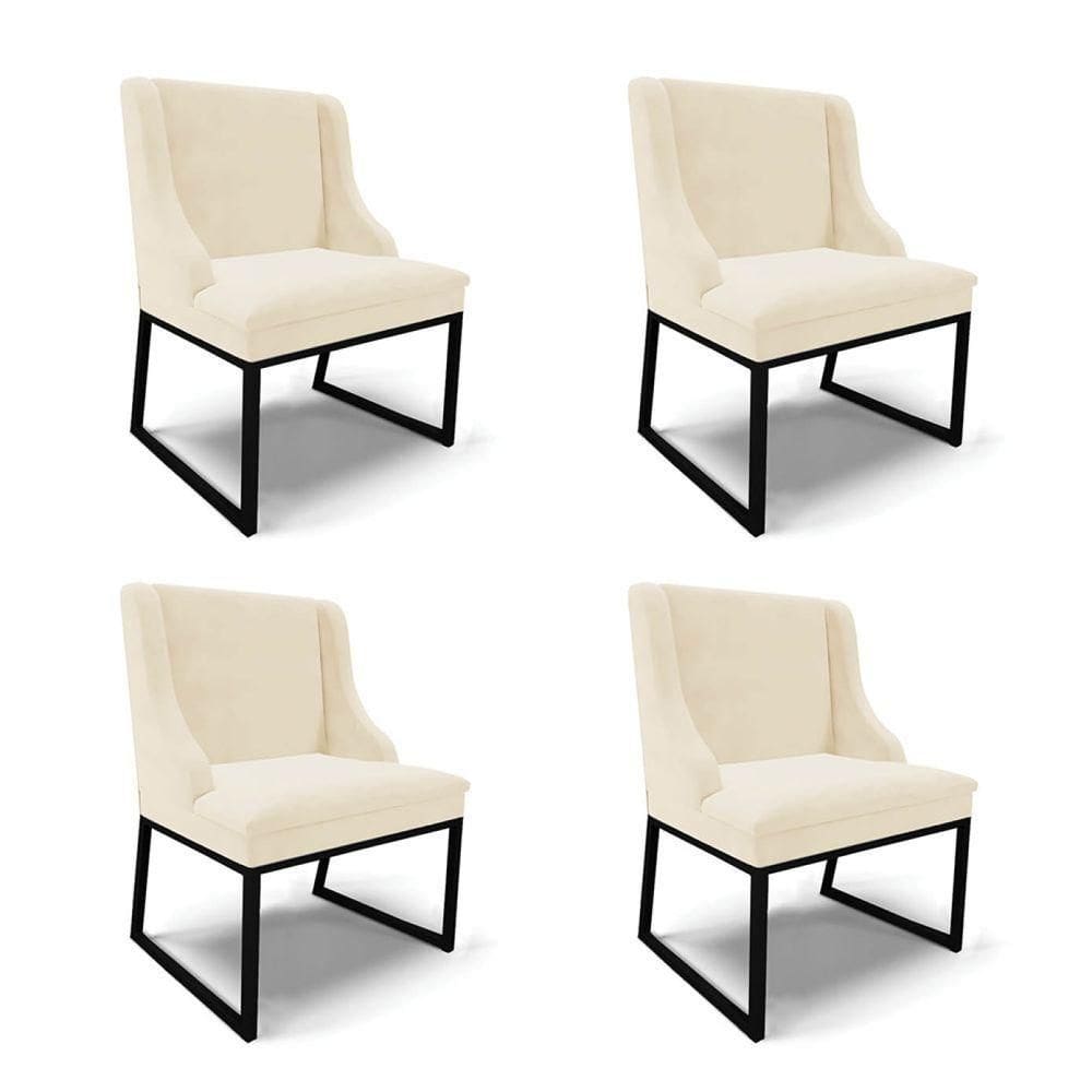 Cadeira Sala De Jantar Industrial Preto Kit 4 Liz Veludo Bege D03 - D`rossi