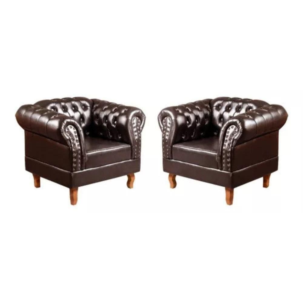 Kit 2 Poltronas Chesterfield Dom Pedro Vintage Retrô Capitonê Couro Marrom