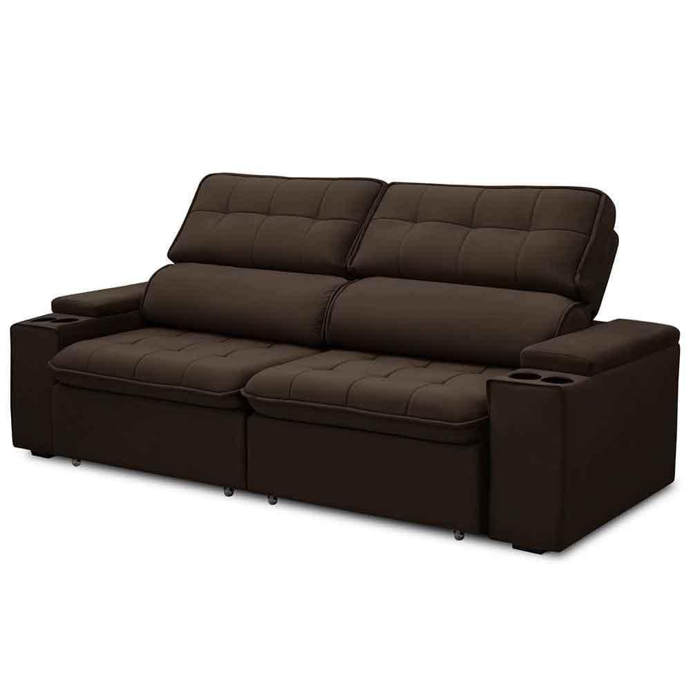 Sofá Retrátil Reclinável 3 Lugares 250cm Ginevra F05 Veludo Marrom - Mpozenato