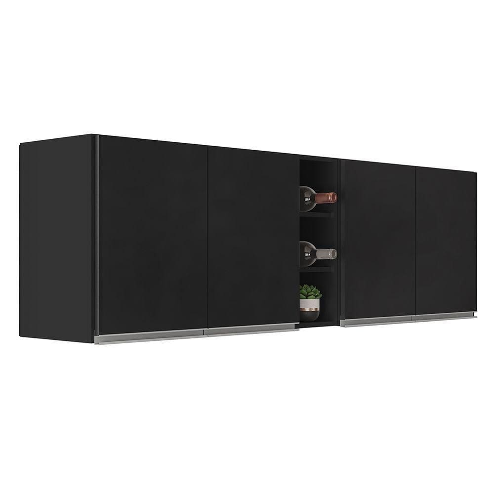 Kit 2 Armários Aéreos Califórnia 80cm E Nicho Garrafeiro 20cm Riad Preto - Lumil