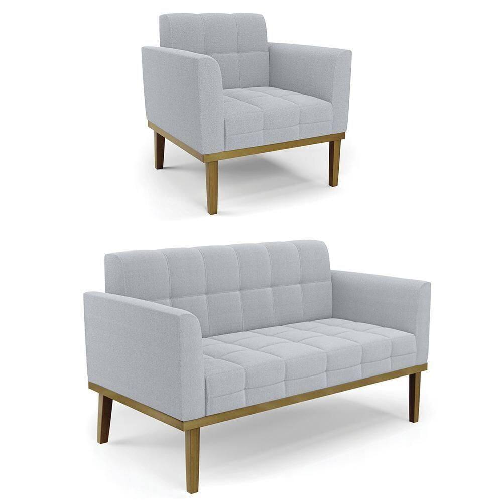 Namoradeira E Poltrona Base Madeira Castanho Ana Bouclé Cinza - Ibiza