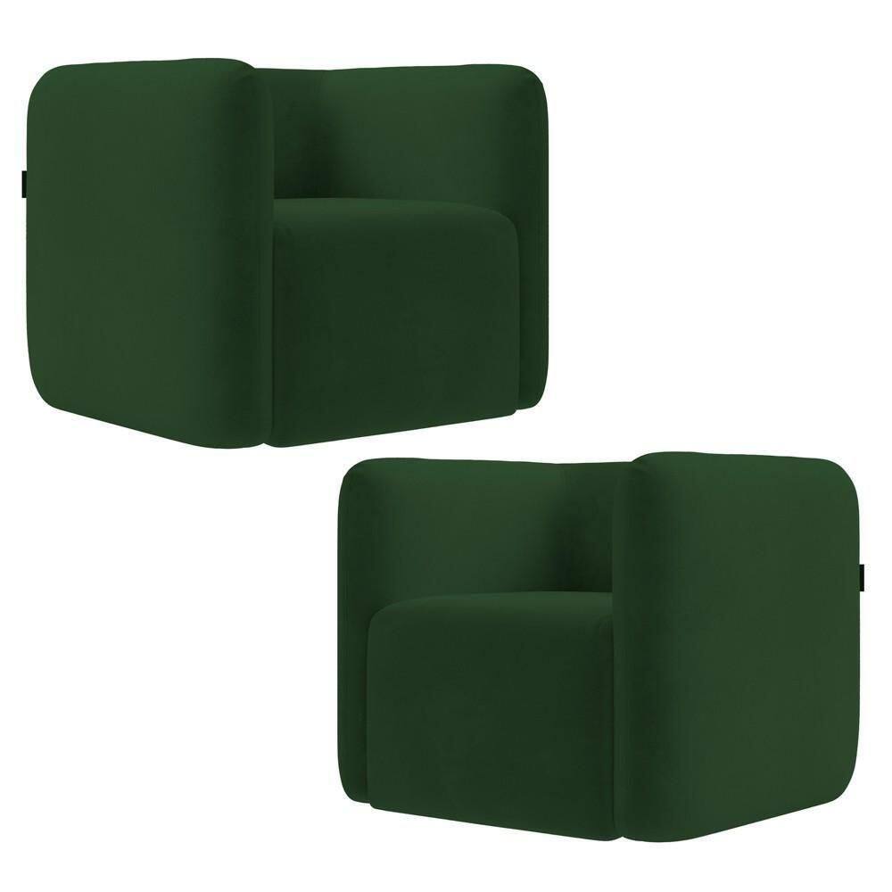 Poltrona Para Sala De Estar Decorativa Kit Com 2 Maggie Z08 Veludo Verde - Mpozenato