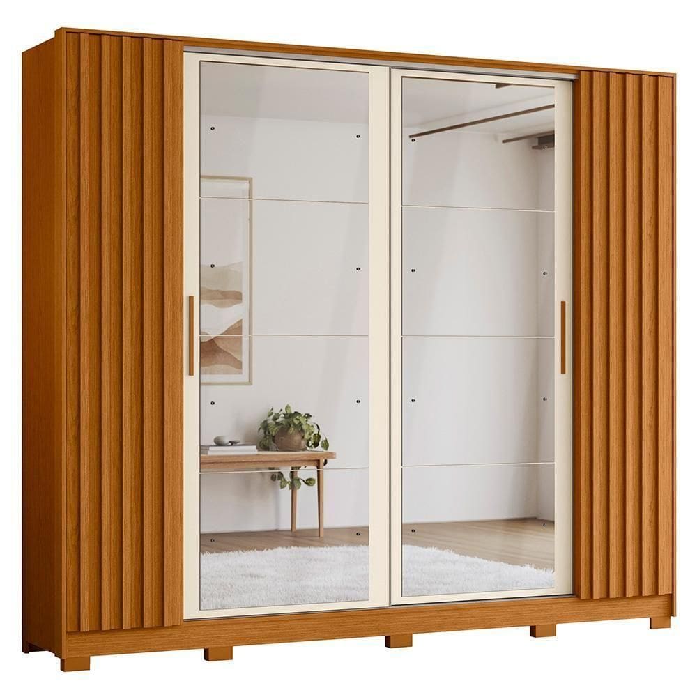 Guarda Roupa Casal 4 Portas 8 Espelhos Jacarandá Cinamomo/off White - Albatroz