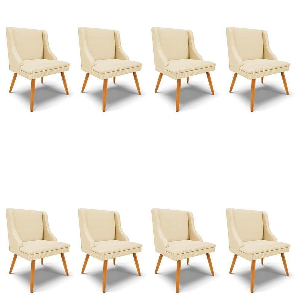Kit 8 Cadeiras Estofadas Para Sala De Jantar Pés Palito Lia Veludo Off White Luxo - Ibiza