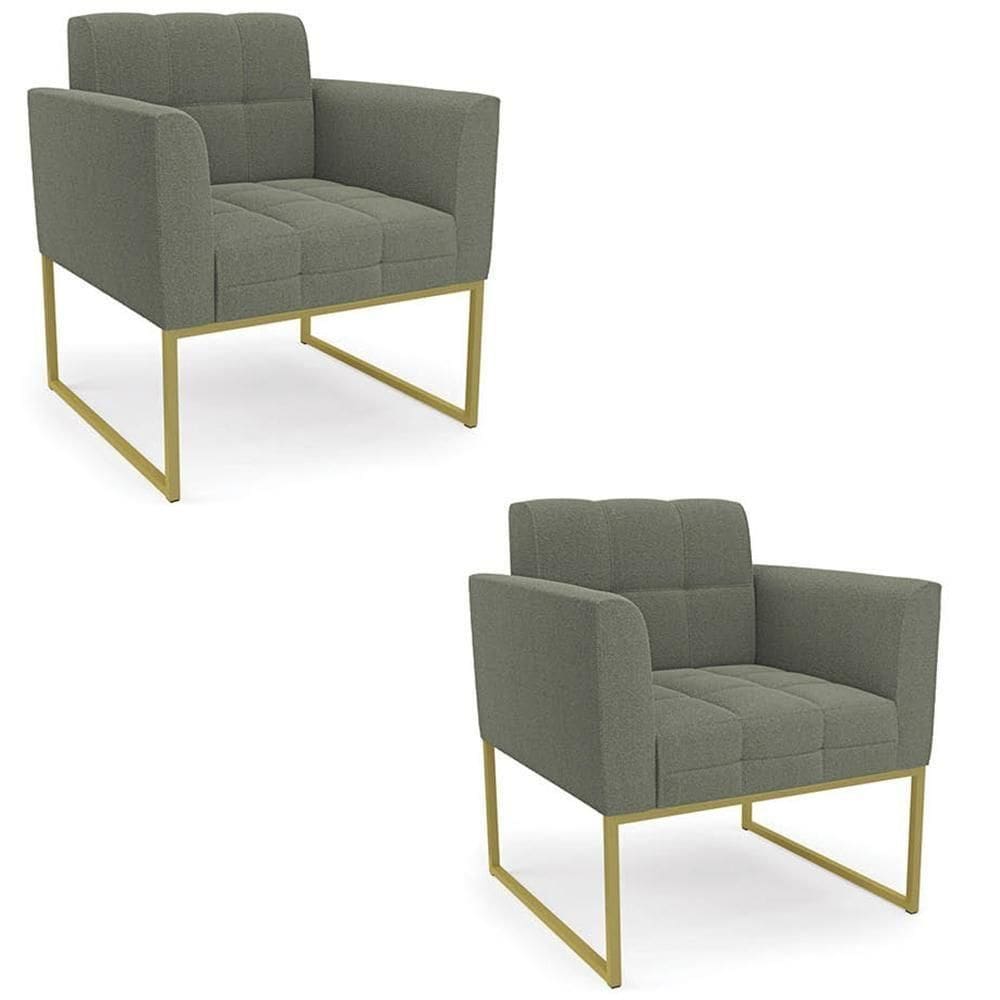 Poltrona Sala Base Industrial Dourado Kit 2 Ana Bouclé Menta - Ibiza