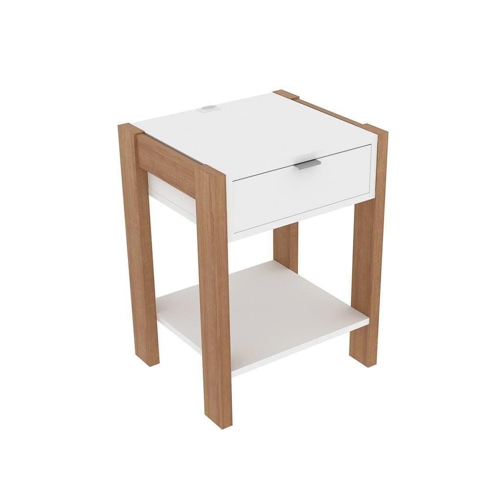 Mesa De Cabeceira 1 Gaveta Az1016 Amêndoa/branco - Tecno Mobili