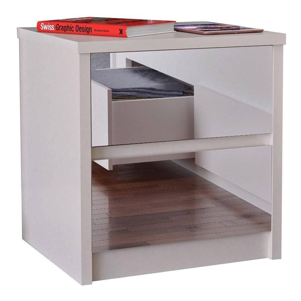 Mesa De Cabeceira Espelhada 2 Gavetas Blank F04 Branco - Mpozenato