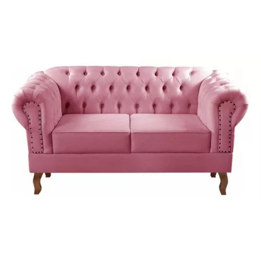 Sofá Chesterfield 2 Lugares Dom Pedro Vintage Retrô Capitonê Suede Rosa