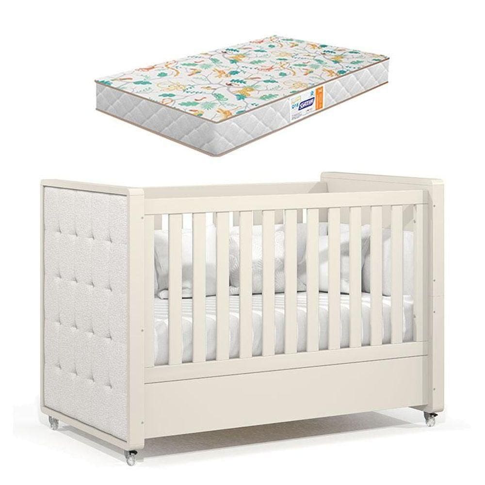 Berço Americano Tutto New Off White Com Capitonê New Boucle E Colchão Gazin - Matic