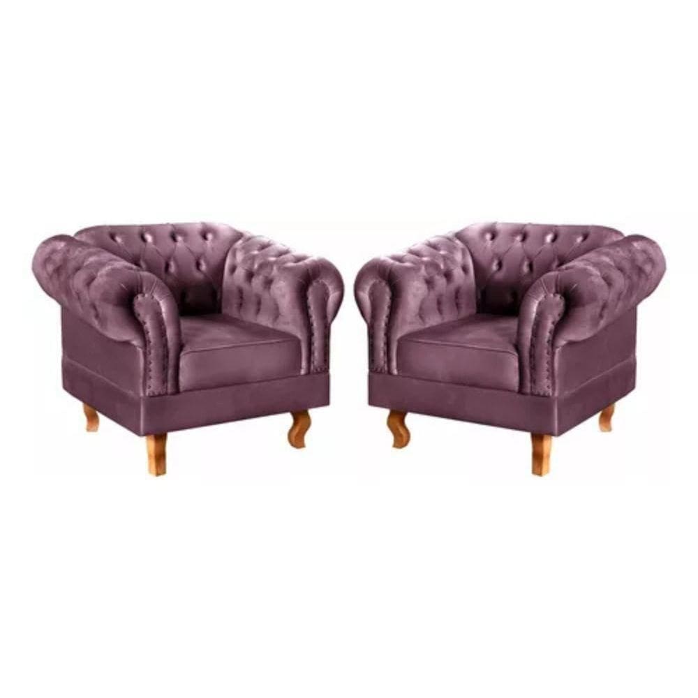 Kit 2 Poltronas Chesterfield Dom Pedro Vintage Retrô Capitonê Veludo Roxo