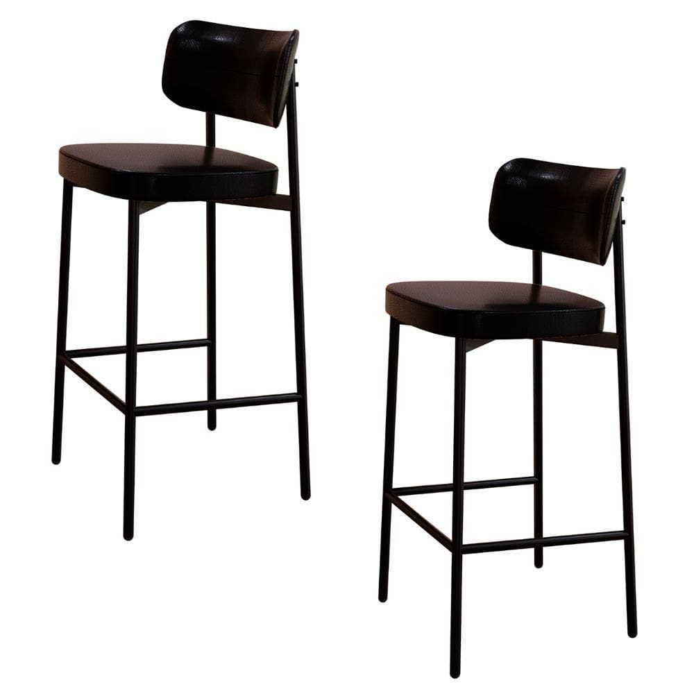 Banqueta Alta Bar Estofada Kit 2 Ella M25 Sintético Preto - Mpozenato