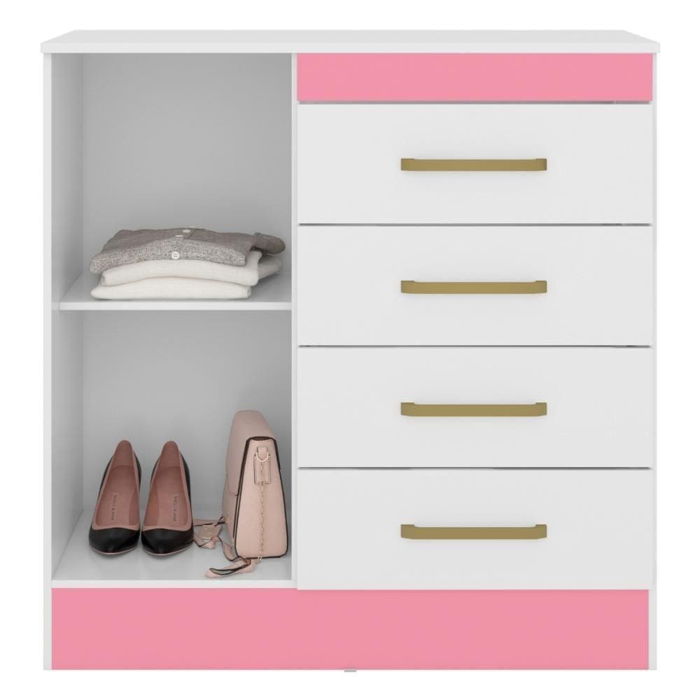 Cômoda 4 Gavetas 1 Porta Montevideu Branco/rosa Demóbile