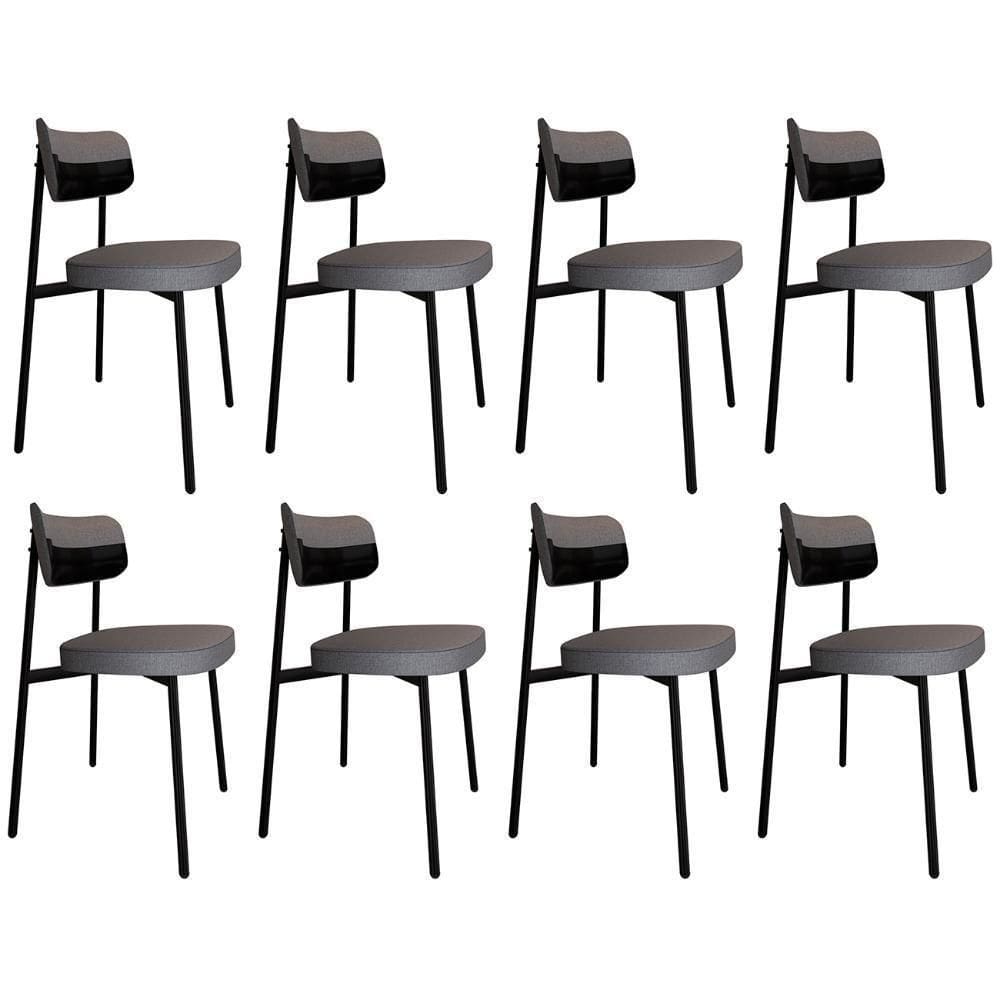 Cadeira De Jantar Estofada Kit 8 Ella M25 Linho Cinza-preto - Mpozenato