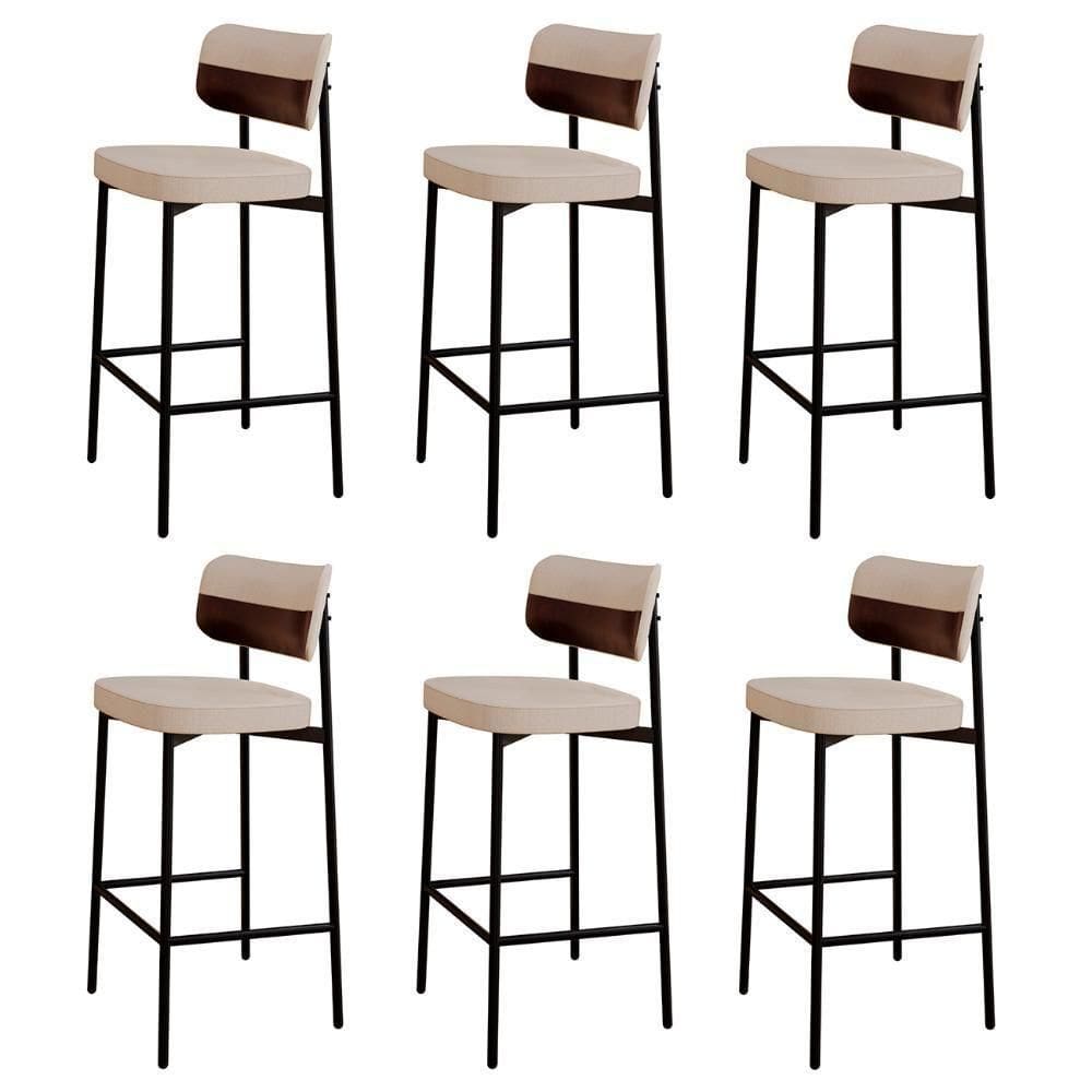 Banqueta Alta Bar Estofada Kit 6 Ella M25 Linho Areia-café - Mpozenato
