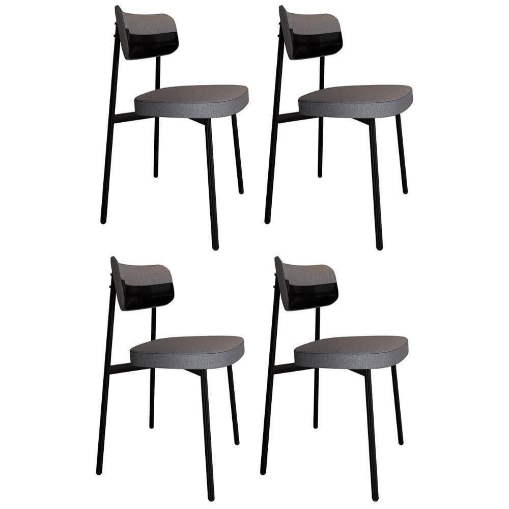 Cadeira De Jantar Estofada Kit 4 Ella M25 Linho Cinza-preto - Mpozenato