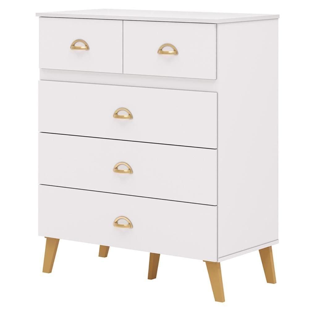 Cômoda Para Quarto 91cm 5 Gavetas Ibiza Branco-camarim - Vila Rica