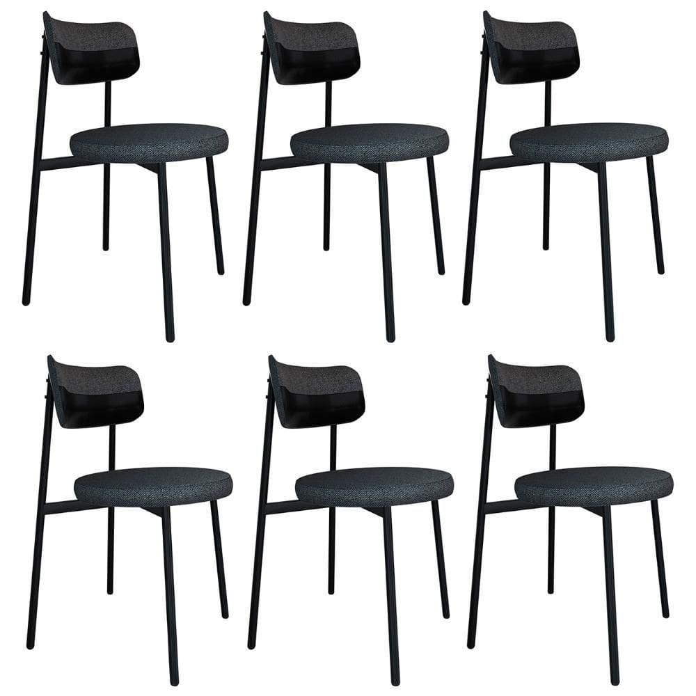 Cadeira De Jantar Estofada Kit 6 Nyka M25 Linho Grafite-preto - Mpozenato