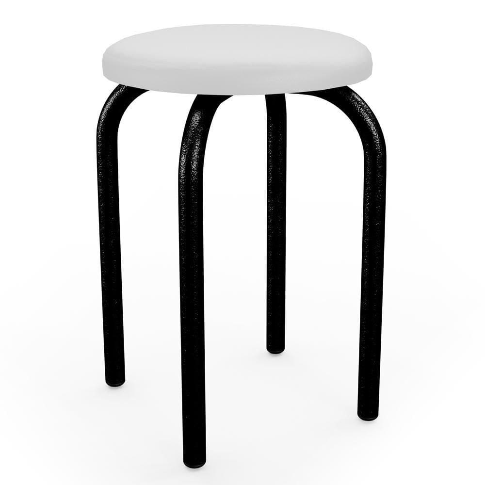 Banqueta Baixa Empilhável Em Aço Maviê Sintético Branco-preto - Mpozenato