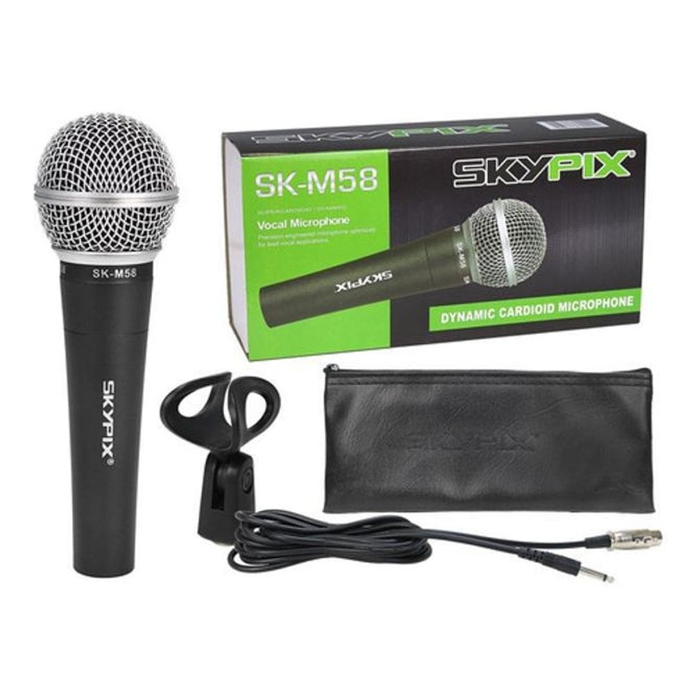 Microfone Com Fio De Mao Tipo Sm58 Com Cabo Sk Bm58 Skypix