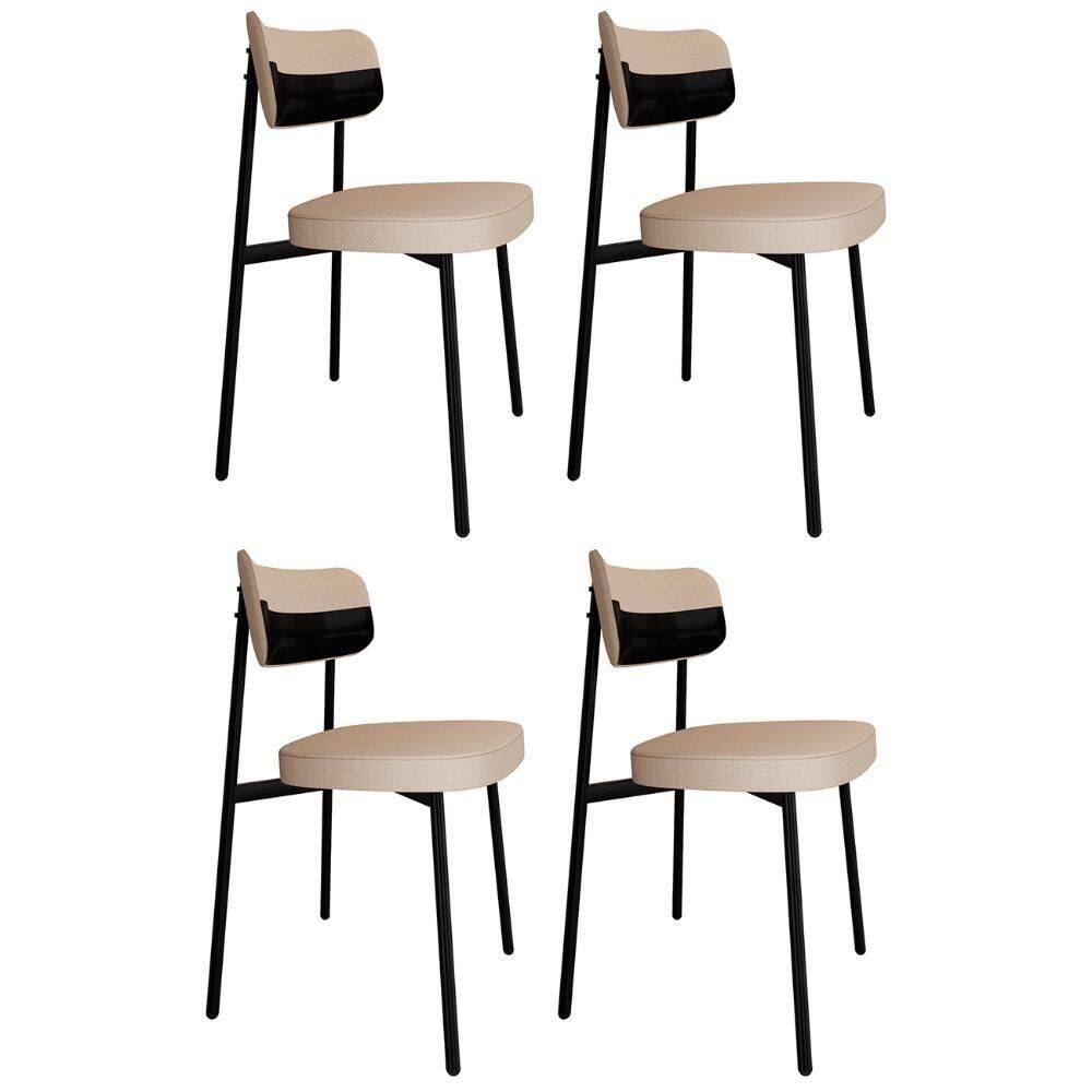 Cadeira De Jantar Estofada Kit 4 Ella M25 Linho Areia-preto - Mpozenato