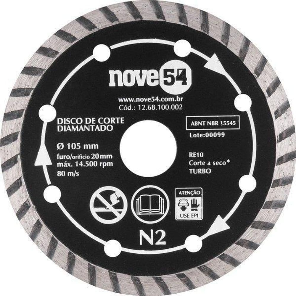 Disco De Corte Diamantado Turbo 105Mm N2 Nove54