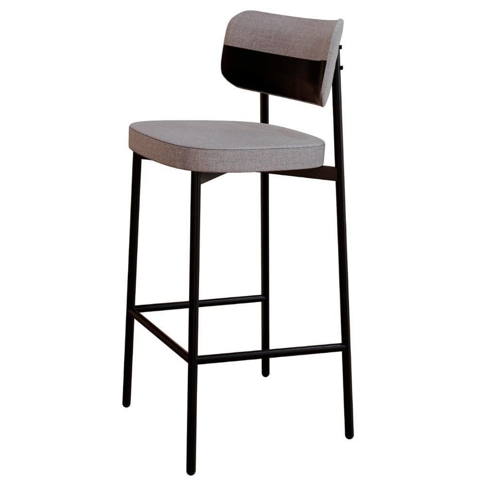 Banqueta Alta Bar Estofada Ella M25 Linho Cinza Cl-preto - Mpozenato