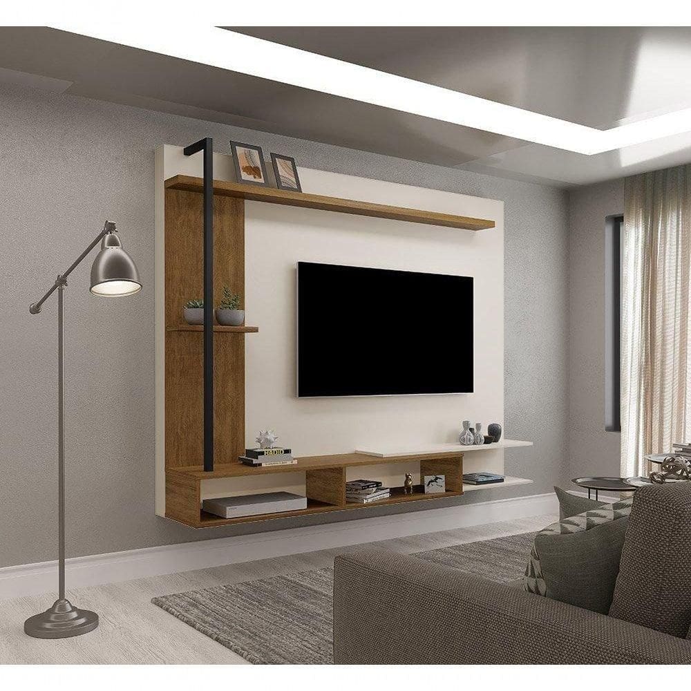 Painel Para Tv 65 Com Nichos E Aplique De Metal ônix Malbec - Off White - Luapa