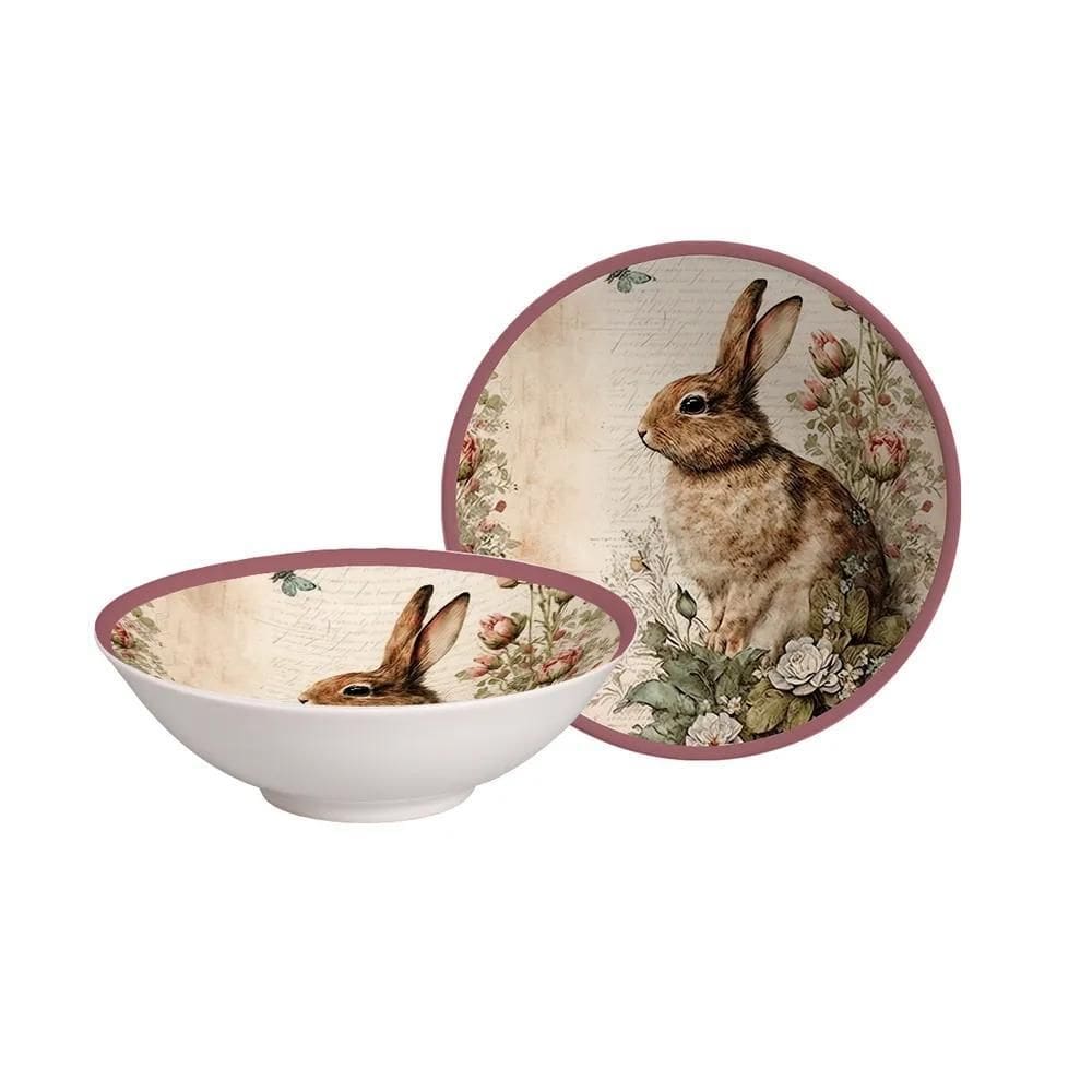 Jogo De Bowls Decorado Páscoa Coelha Acacia C/6 Unidades