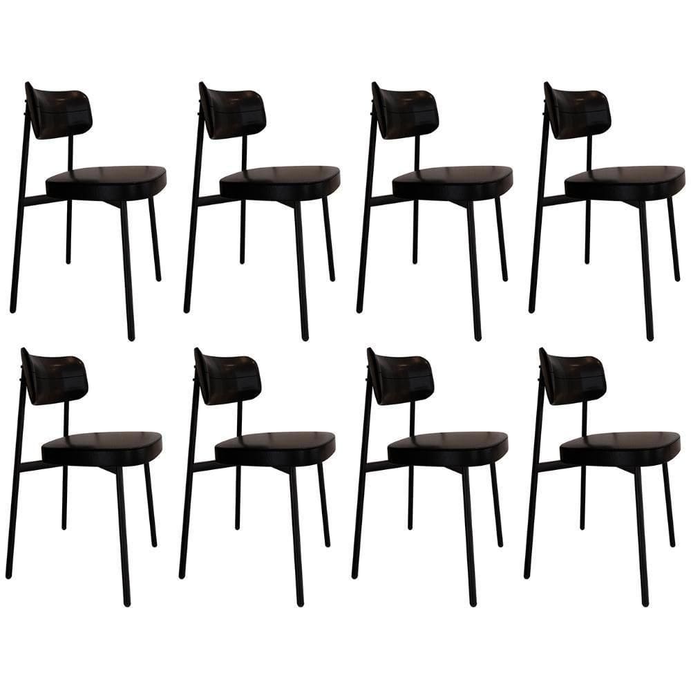 Cadeira De Jantar Estofada Kit 8 Ella M25 Sintético Preto - Mpozenato