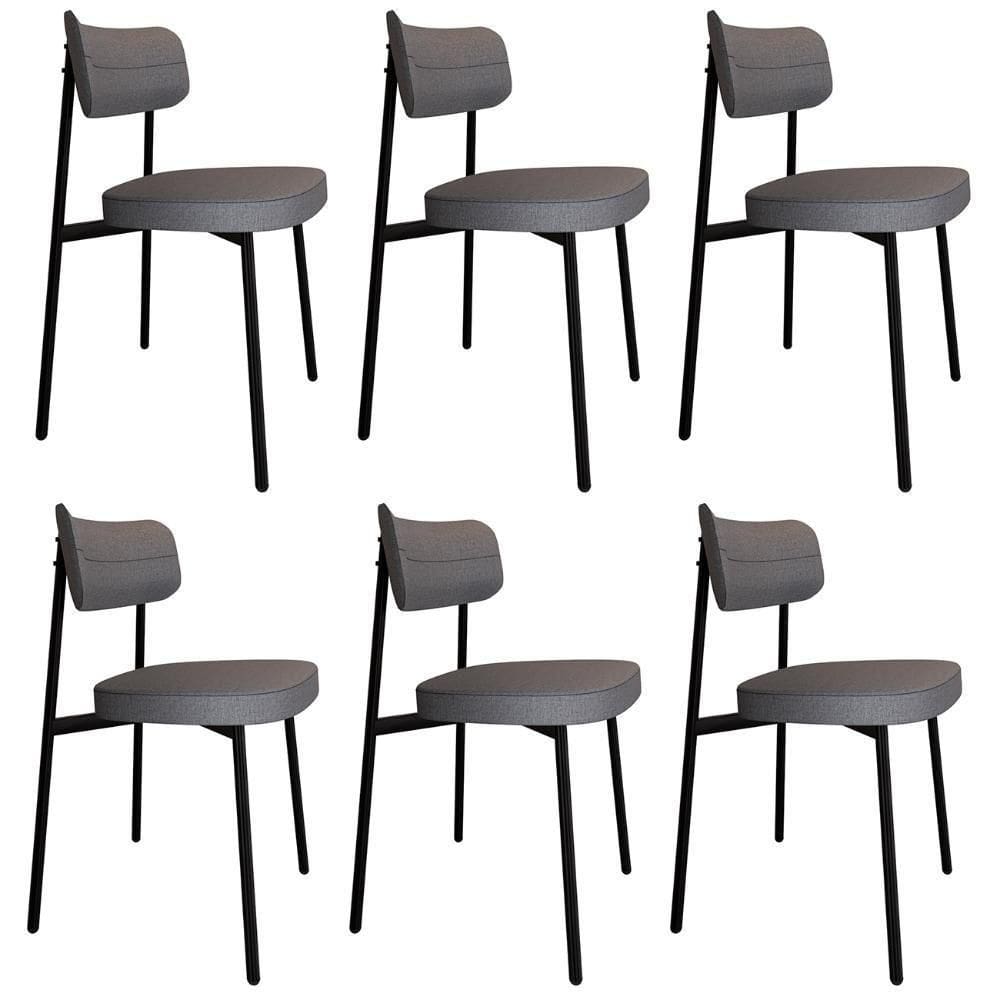 Cadeira De Jantar Estofada Kit 6 Ella M25 Linho Cinza - Mpozenato